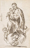 Male Saint standing on clouds supported by putti, holding infant Christ