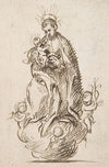 Male Saint standing on clouds supported by putti, holding infant Christ