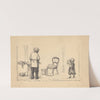 Man en kind aan het behangen by Willem Pothast