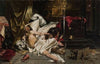 Man fighting with wolves