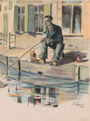 Man fishing at a canal in Maarssen (1919)