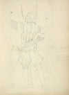Man in breeches and doublet with sword, viewed from the back