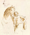 Man Leaning against a Horse