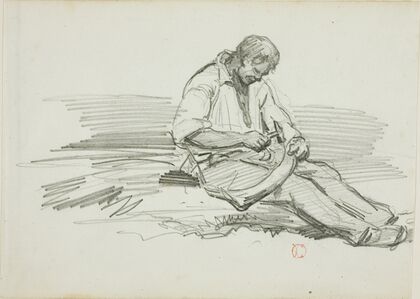 Man Mending Scythe