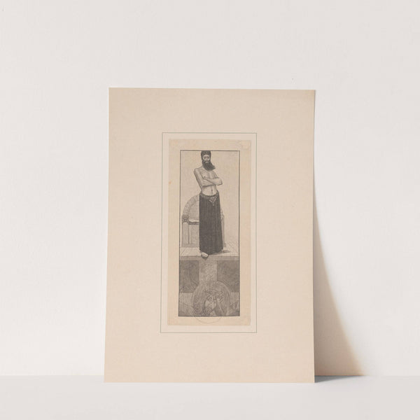 Man met baard voor een troon boven Christus aan het kruis by Johann Jakob Weber