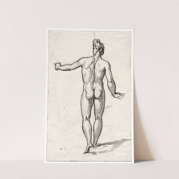 Man posing as the Apollo Belvedere, seen on his back by David Humbert de Superville