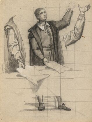 Man preaching, sketch for Signing of the Compact in the Cabin of the Mayflower