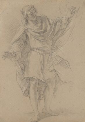 Man Pulling a Curtain Aside