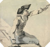 Man Seated on a Parapet Waving his Left Arm