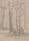 Man sitting in a chair among a cluster of trees, others nearby (1840-1860)