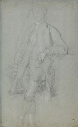 Man Standing, Leaning on Left Elbow, Full-Length