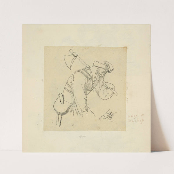 Man wearing bonnet with ax and knife sheathed within purse attached to his belt (1840) by Stewart Watson