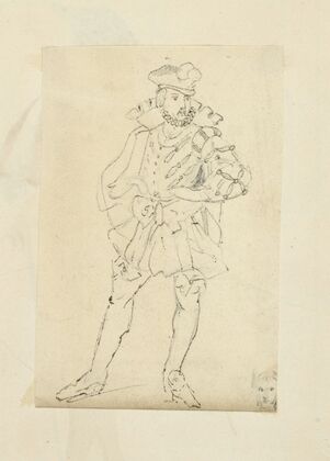 Man wearing hat, doublet and breeches