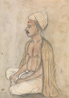 Man with a Yellow Shawl Sitting Crosslegged