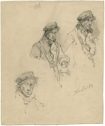 Man with cap and coat: three studies