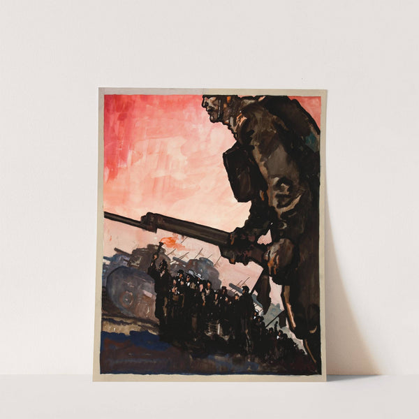Man with lighted torch at head of a column of civilians by Anonymous