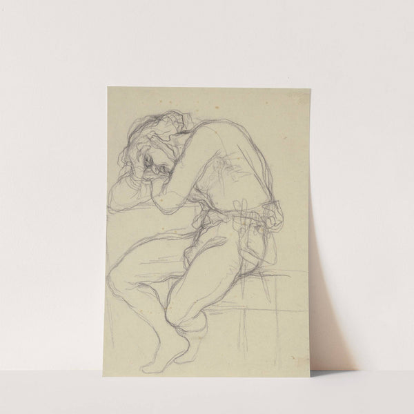 Mann am Tisch sitzend, den Kopf aufgestützt by Victor Müller
