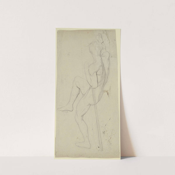 Männlicher Akt in seitlicher und Rückansicht, auf eine Stange gestützt, das rechte Bein wie auch den rechten Arm angehoben by Victor Müller