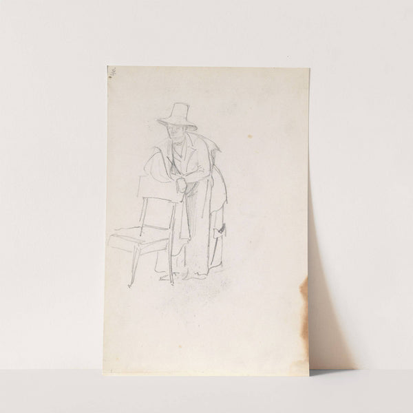 Mannsfigur som lener seg mot en stolrygg (1843) by Adolph Tidemand