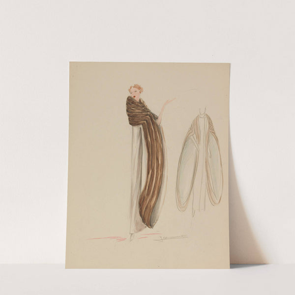 Manteau blanc à manches évasées bordées de fourrure brune (1938) by Jeannette