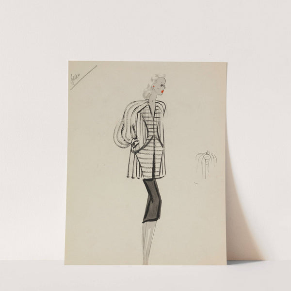 Manteau blanc court rayé de noir sur robe noire (1938) by M. P. Leven