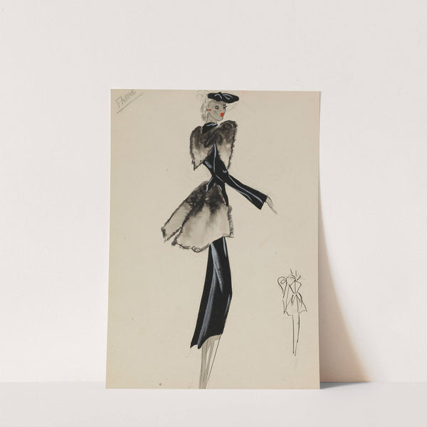 Manteau court noir avec empiècements de fourrure grise (1938) by M. P. Leven