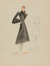 Manteau noir à manches gigot avec grand col (1938)