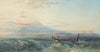 Maori war canoe approaching Taranaki