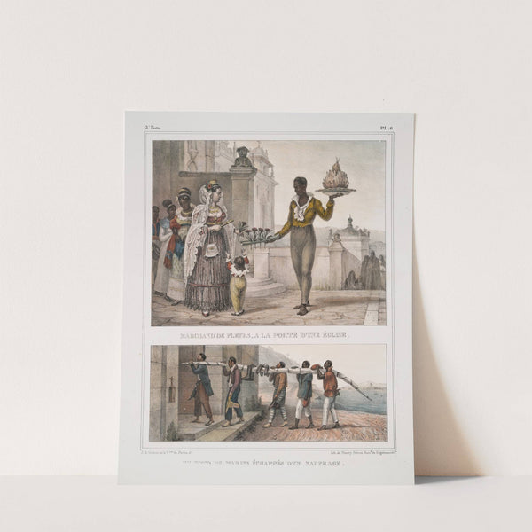 Marchand de fleurs, à la porte d&#039;une église; Ex-vote de marins échappés d&#039;un naufrage by Jean Baptiste Debret