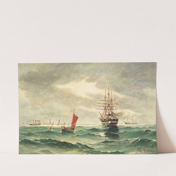 Marine Med Skibe Ud For By Ved Kysten by Vilhelm Bille