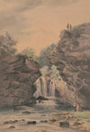 Sketch of cascade visible between two bluffs