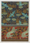 Martins-pêcheurs et butome en ombelle, papier peint. Chevaux et arbres, bordure.
