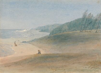 Mauritius – a child watching her mother walking near the sea, presumably Mrs. Chamberlayne and one of her children — size preview
