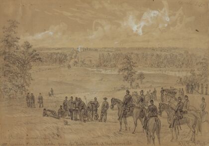 McClellan reconnoitering the Turnpike to Richmond from the Peach Orchard at Mechanicsville