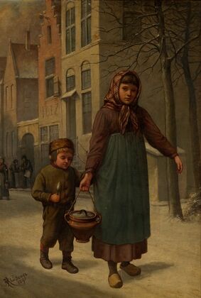 Meisje en jongen die eten halen 