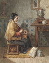 Meisje zittend op een stoof