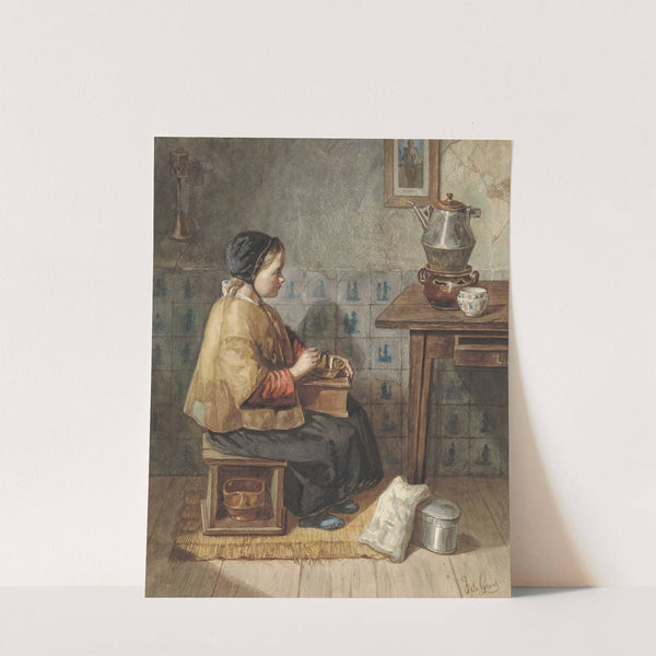 Meisje zittend op een stoof by Joseph de Groot