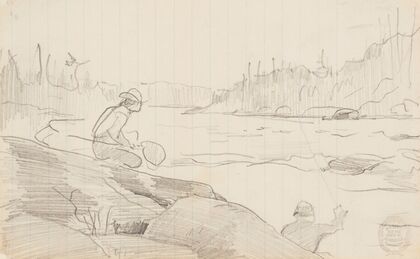 Men Fishing with a Rod and Net