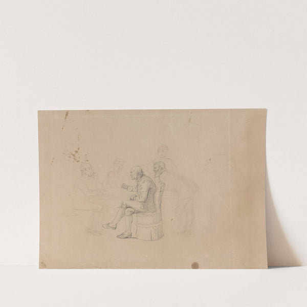 Menn i samtale rundt bord by Adolph Tidemand