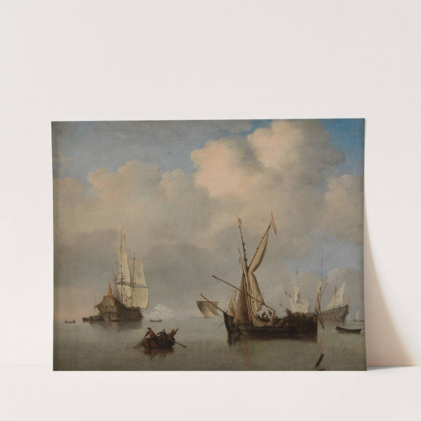 Mer calme; deux petits cabotiers néerlandais à l’ancre bord-à-bord. Marine (1675) by Willem van de Velde the Younger