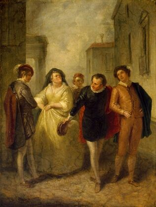 Mercutio bidding farewell to Juliet’s nurse (1820s)