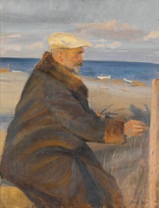 Michael Ancher Painting on the Shore