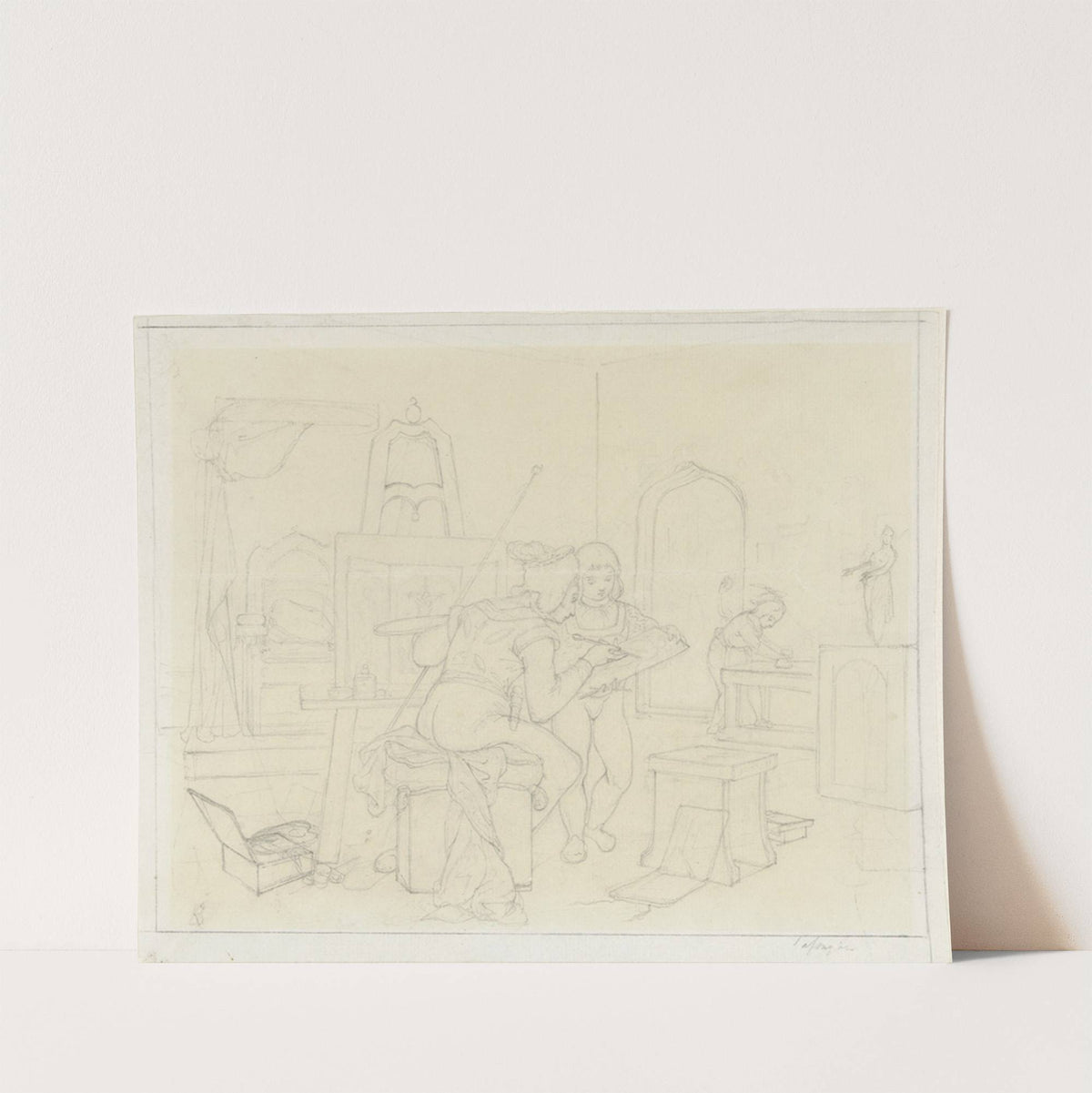 Middeleeuws atelier met schilder en zijn helpers by Alexander Hugo Bakker Korff