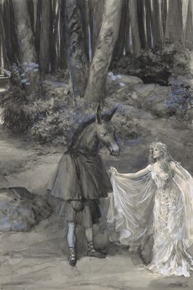 Midsummer night’s dream at the Adelphi Theatre, act III, scene 1, ‘I pray thee, gentle mortal, sing again!’ (1900-1904)