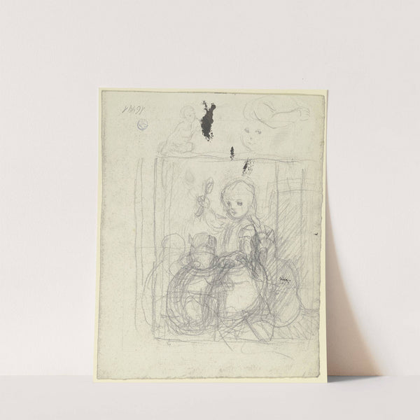 Miezes Frühstück und Skizzen eines Kindes, eines Armes und eines Kopfes by Otto Scholderer