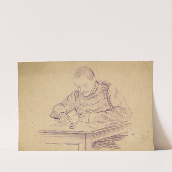 Militaire assis à un bureau écrivant by Arthur-Joseph Gueniot