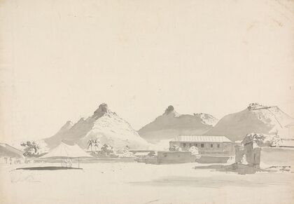 Military Encampment with Forts on Hills Behind