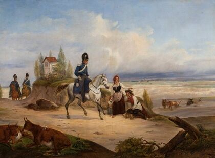 Military patrol and peasants