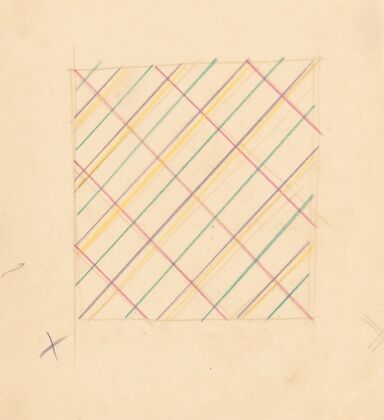 Miscellaneous small sketches for inlaid table tops.] [Design with lined grid motif