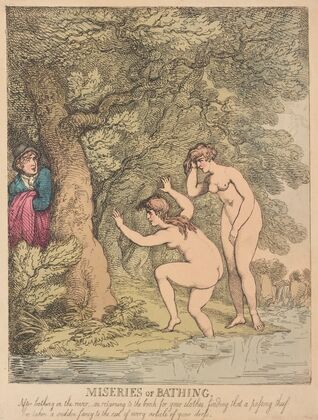 Miseries of bathing; After bathing in the river on returning to the bank for your clothes . . .